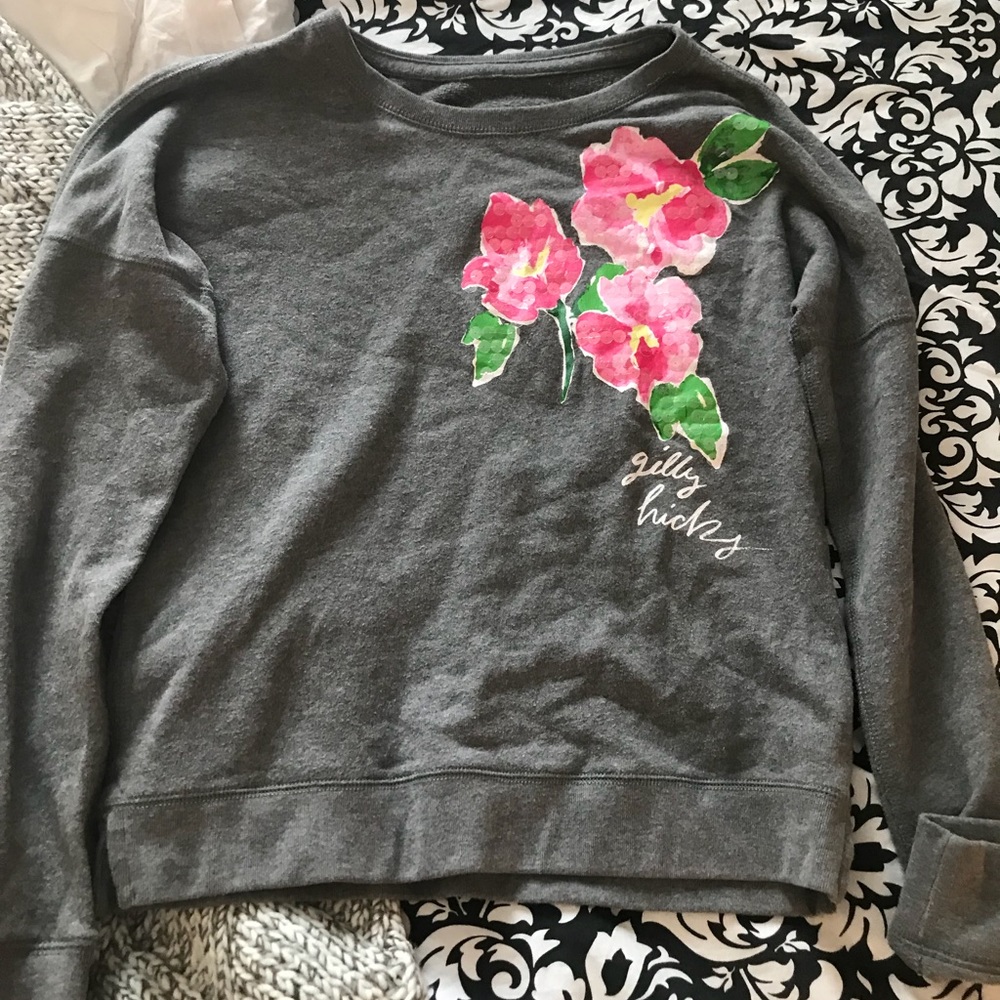 Gilly Hicks crewneck sweatshirt, grey, flowers